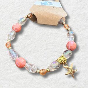 Arwen and Gwen Coral Stretchy Bracelet, Acrylic Beaded with Starfish Charm